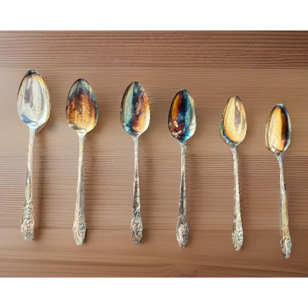 6 Vintage Oneida Community Plate Evening Star Teaspoons Silverplate 1950s